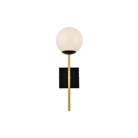 Neri 1 light black and brass and white glass wall sconce