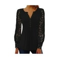 thumbnail image 4 of Camisas de manga larga con botones para mujer, camisetas ajustadas de manga larga con encaje de Color puro adelgazante a la moda, color negro S, 4 of 6