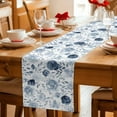 thumbnail image 6 of Blue Flowers Table Runner, Watercolor Rustic Retro Floral Leaf Vines Washable Cotton Linen Table Runners 120 Inches Long, Dresser Scarf Runner for Dining/Living Room/Kitchen/Square Tables 13''x120'', 6 of 8