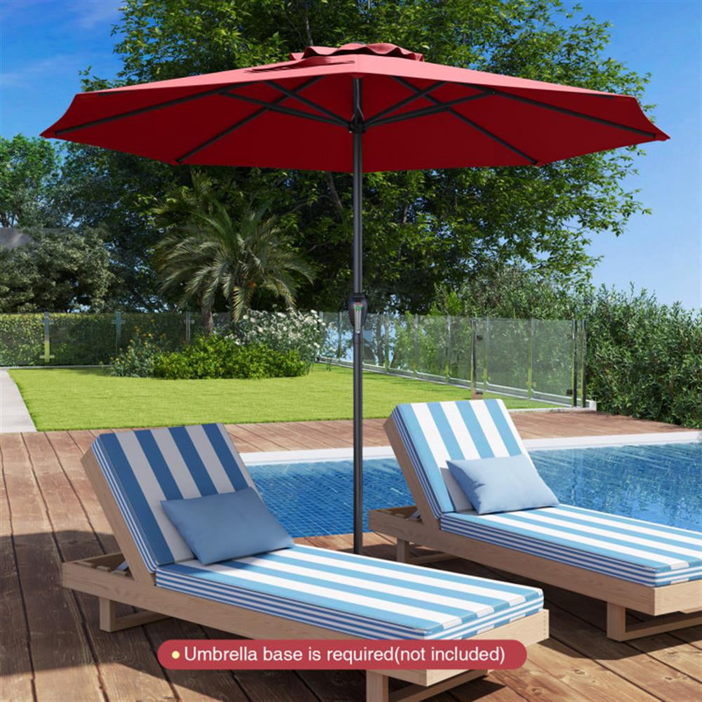Topcobe Outdoor Heavy Duty Market Umbrella with Crank Handle and 8 Sturdy Ribs, Outdoor Patio Table Umbrella for Garden Backyard Pool Deck-Red
