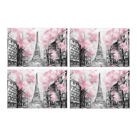 

MKHERT European City Landscape France Paris Eiffel Tower Couple Under an Umbrella Placemats Table Mats for Dining Room Kitchen Table Decoration 12x18 inch Set of 4