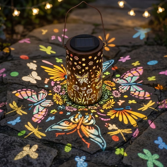 Butterfly and Flower Solar Lanterns - Outdoor Hanging Metal Lights, IP65 Waterproof Garden Decor for Yard and Patio, Gifts for Women Mom Grandma