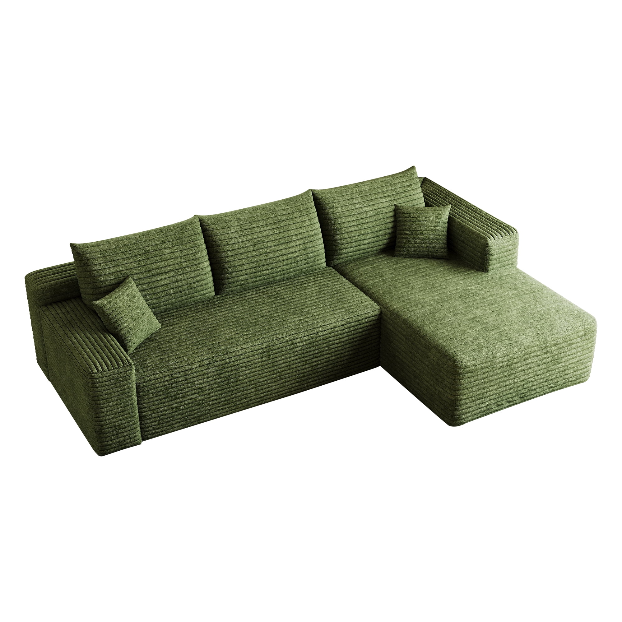 95-Inch Cloud Sectional Sofa with Plush Corduroy Fabric, U-Shaped Modular Couch and Corner Sofa for Living Room with Deep Seat, No Assembly Required, Green
