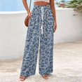 thumbnail image 4 of Stralyhd Leopard Print Pants for Women Wide Leg High Waisted Drawstring Palazzo Trousers Baggy Casual Summer Vacation Travel Outfits Light Blue XL, 4 of 5