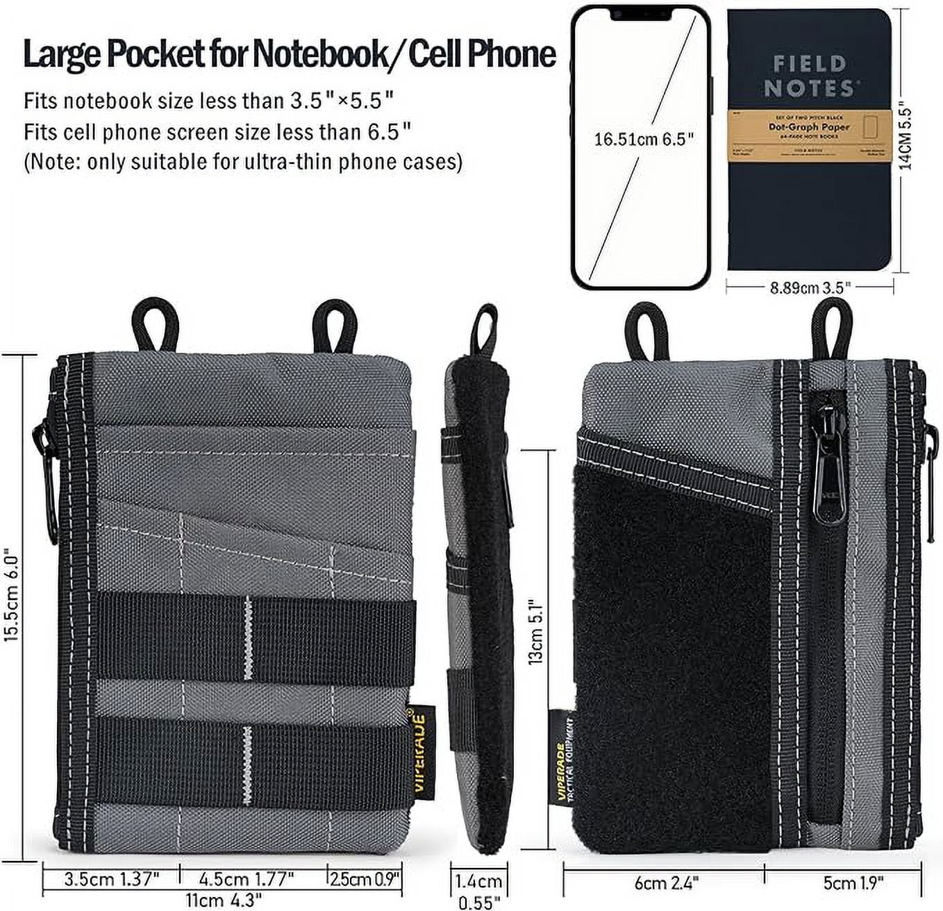 VIPERADE VE16 Pocket Organizer, EDC Pouch for Men, 7 Pockets EDC Pocket Organizer Velcro Pouch for Everyday Carry, Multitool Pocket Pouch Wallet for EDC Gears, Pocket Pouch for Men