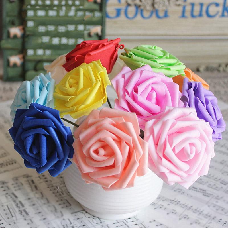 Colourfast Foam Rose Artificial Fake Flowers Wedding Bridal Bouquet Party Decor 