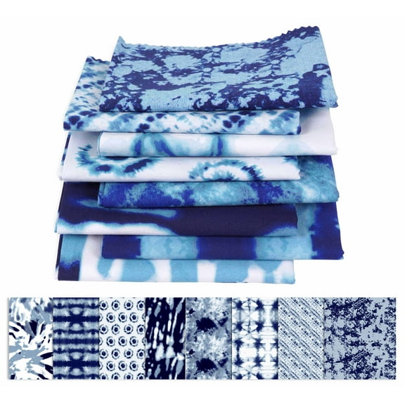 Soimoi 8 Pc Fat Quarter Bundle -Tie & DyePrint 18"x 22"DIY Patchwork-100% CottonPre-Cut Quilting Fabric (Blue)