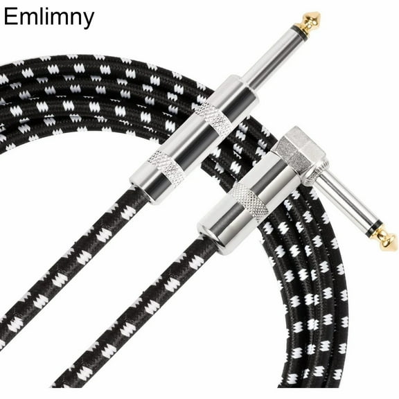 Emlimny Guitar Cable 10 ft, Electric Instrument Cable Bass Amp Cord for Electric Guitar Bass Amplifier Audio, 1/4" Right Angle to Straight, Black White