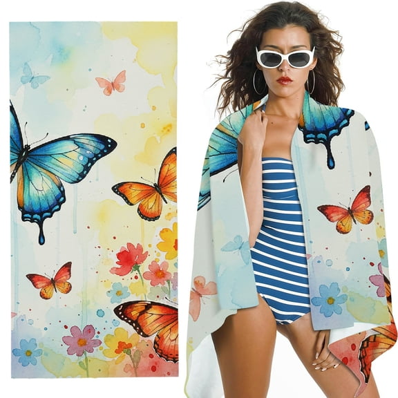RKSupls Pink Wtercolor Butterfly Quick Dry Sand-Free Large Pool Beach Towel
, Ultra-Soft Microfiber for Bathroom, beach, Soft Super Absorbent- 30x60 in