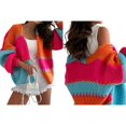 thumbnail image 3 of Women'S Contrasting Retro Cardigan Sweater, Loose V-Neck Lantern Sleeves, Thick Knit, Everyday Coat Orange & Red M, 3 of 9
