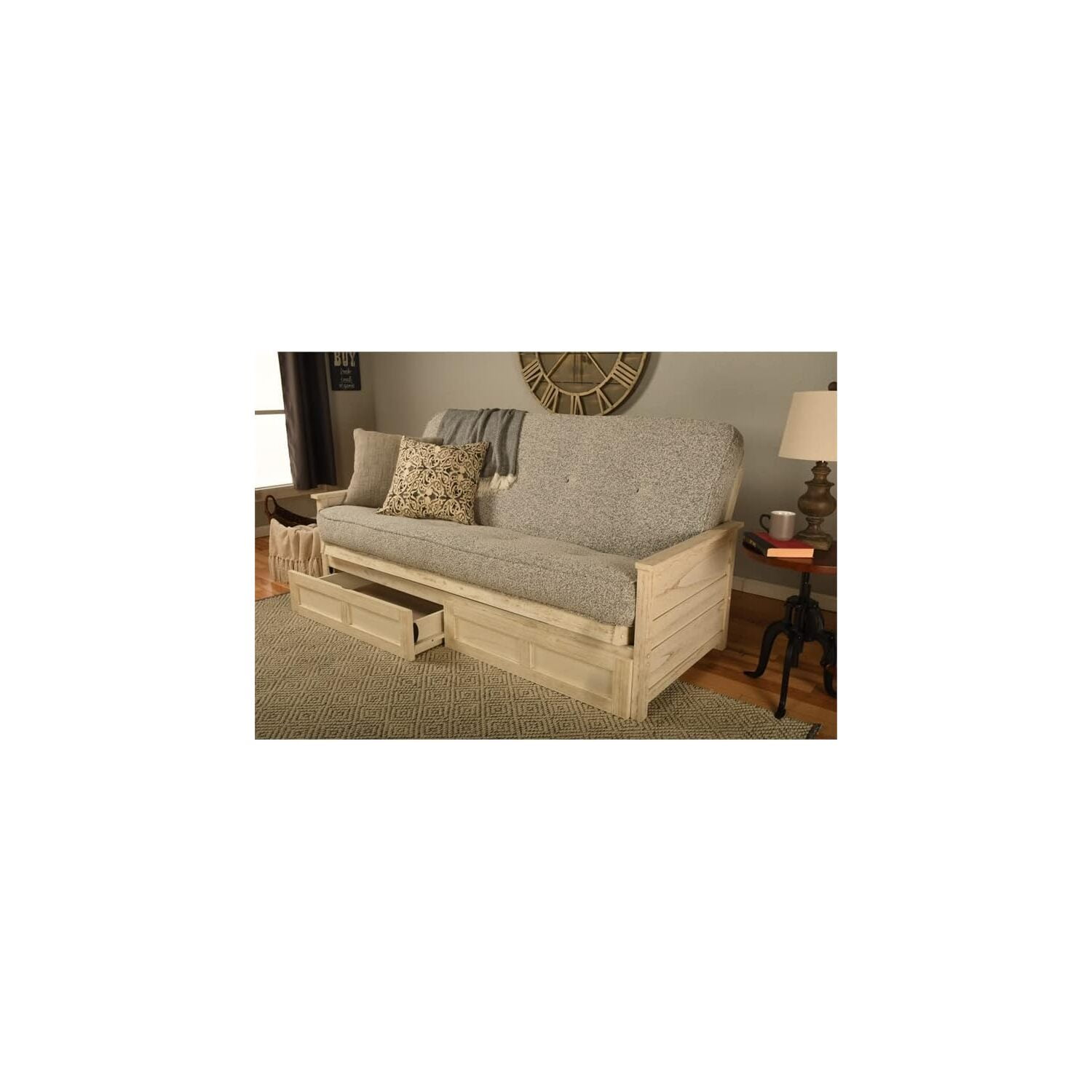Kodiak Furniture Lexington Storage Futon in Weathered White w/ Gray Mattress