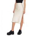 thumbnail image 4 of Rggeeun Midi Skirts for Women Satin A-Line Skirt with Side Slit Flowy Solid Color Skirt elastic Waist Outdoor Play,Beige,S, 4 of 6