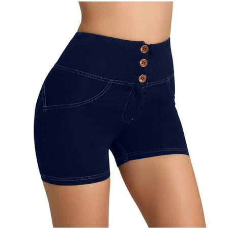WNVMWI Womens Shorts Denim Shorts for Women Low Rise Jean Shorts for Women High Waist Solid Peach Fitness Shorts Tightly Fitting Stretchy Yoga Pants for Slim Look Casual Shorts Hot Pants Blue M