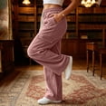 thumbnail image 6 of ZHYou No Boundarie Women's Corduroy Drawstring Wide Leg Pants Textured Loose Fit Casual Cargo Trousers with Multi Pockets,Pink,Size XL, 6 of 8
