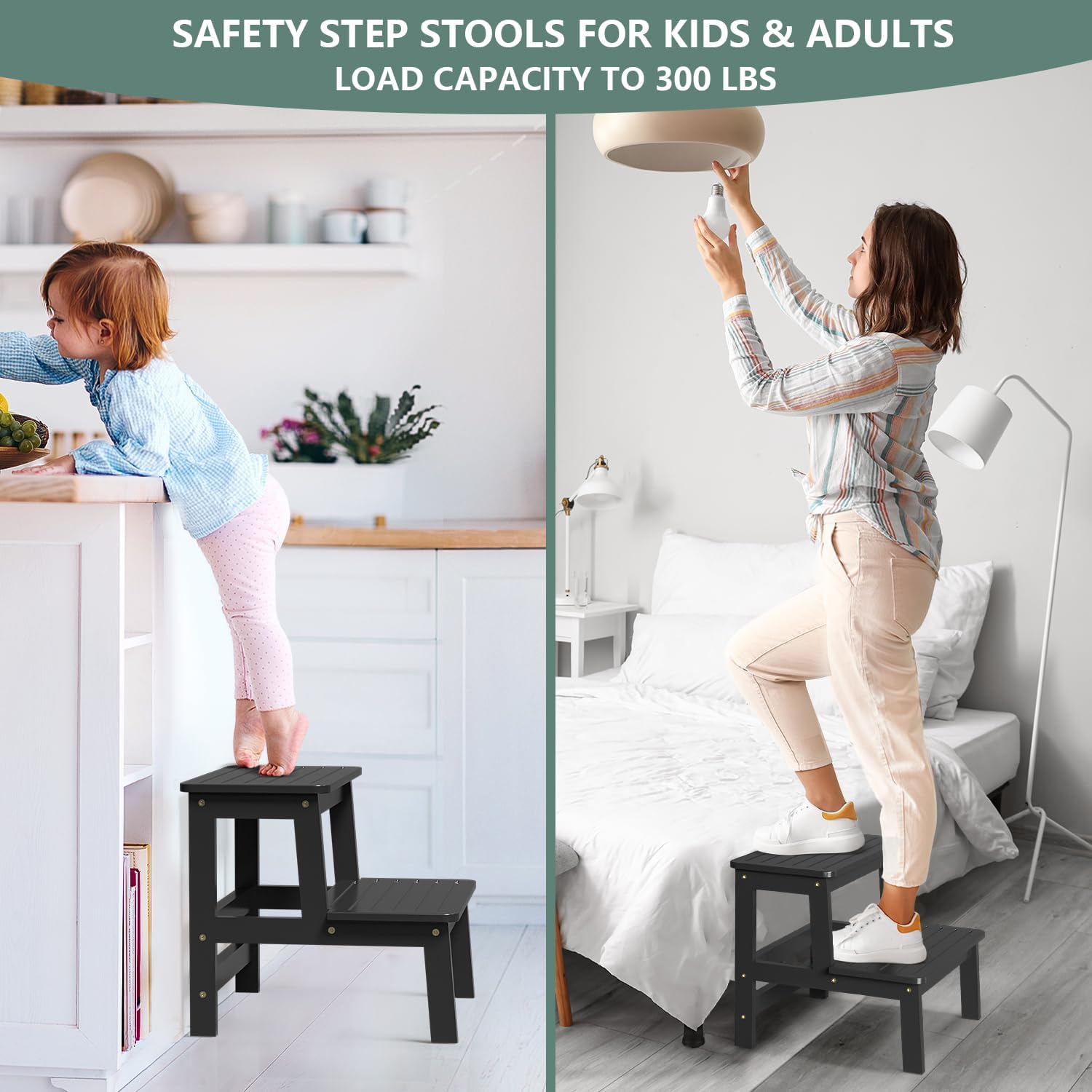 Bambloom Bamboo 2-Step Stool, 300 lb Capacity, Black photo 4