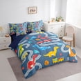 thumbnail image 2 of Castle Fairy Cartoon Train Bedding Comforter Set 7-Piece for Kids, Dinosaur Pattern King Bedding Sets for Bedroom, Blue Red,Navy Blue Reversible, 2 of 7