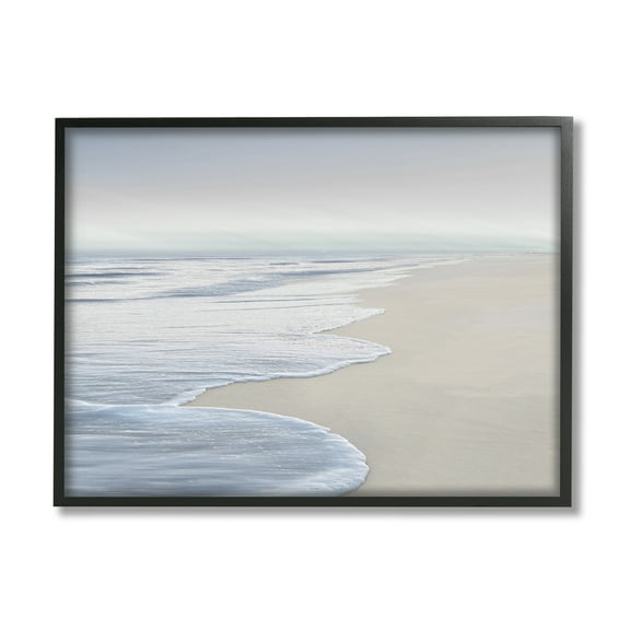 Stupell Industries Foamy Beach Waves Nature Photography Black Framed Art Print Wall Art, 14 x 11