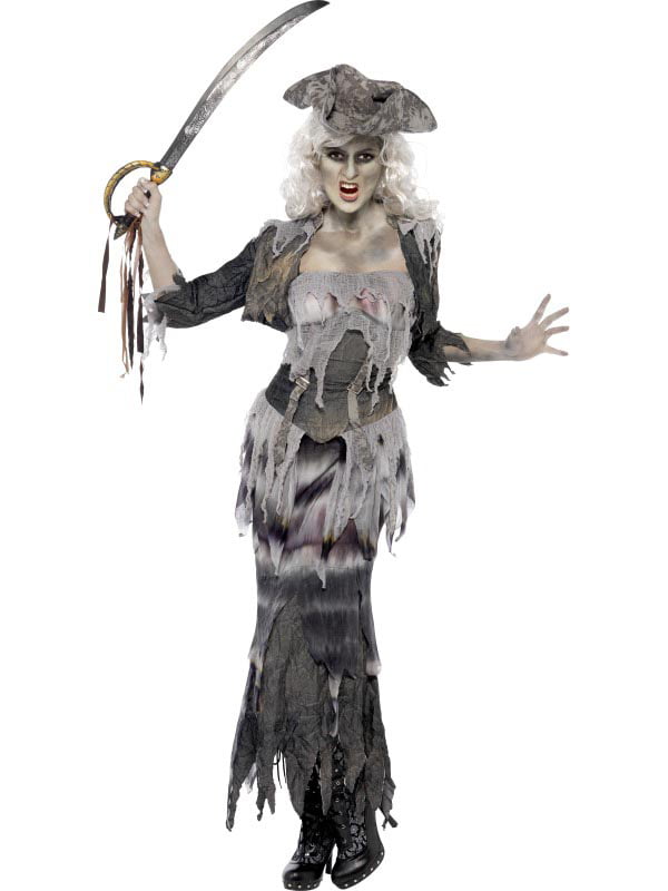 Ladies Zombie Pirate Costume Ghost Ship Womens Halloween Fancy Dress Outfit 