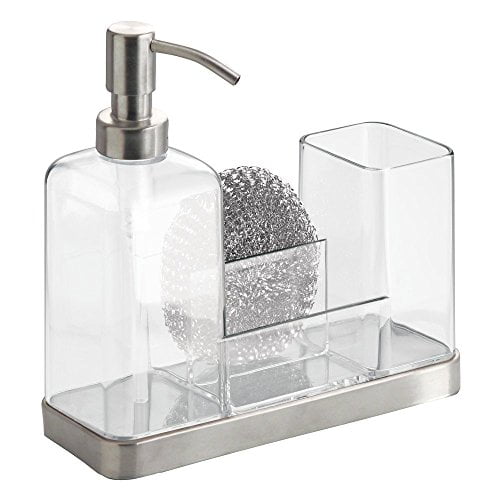 Bench top  Soap Pump Dispenser Sink White Grey Kitchen Sponge Brush Soap 