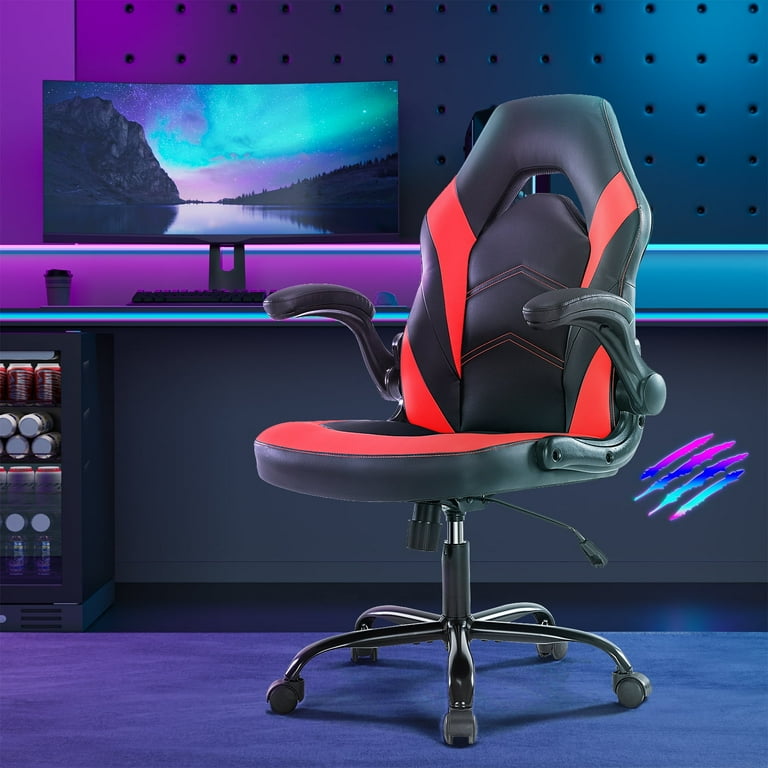 edx Gaming Chair Computer Chair Ergonomic Office Chair PU Leather Desk Chair Executive Adjustable Swivel Task Chair with Flip up Armrest