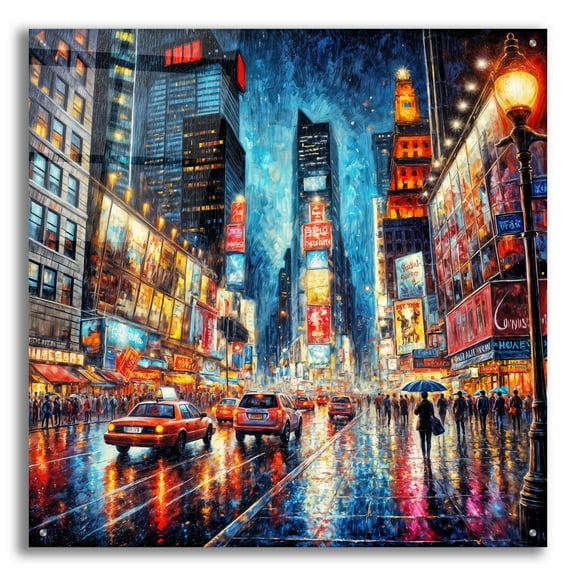 Epic Art 'New York Times Square Paining Style' by Rey Klimt Acrylic Glass Wall Art, 36" x 36"