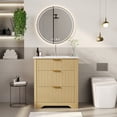thumbnail image 4 of Modern Fluted Bathroom Vanity with Basin – Freestanding Bath Cabinet, 2 Drawers & Turn over-Down Drawer, Easy to Assemble & Clean, Single Basin Vanity Set, Walnut, 30 Inches, 4 of 9