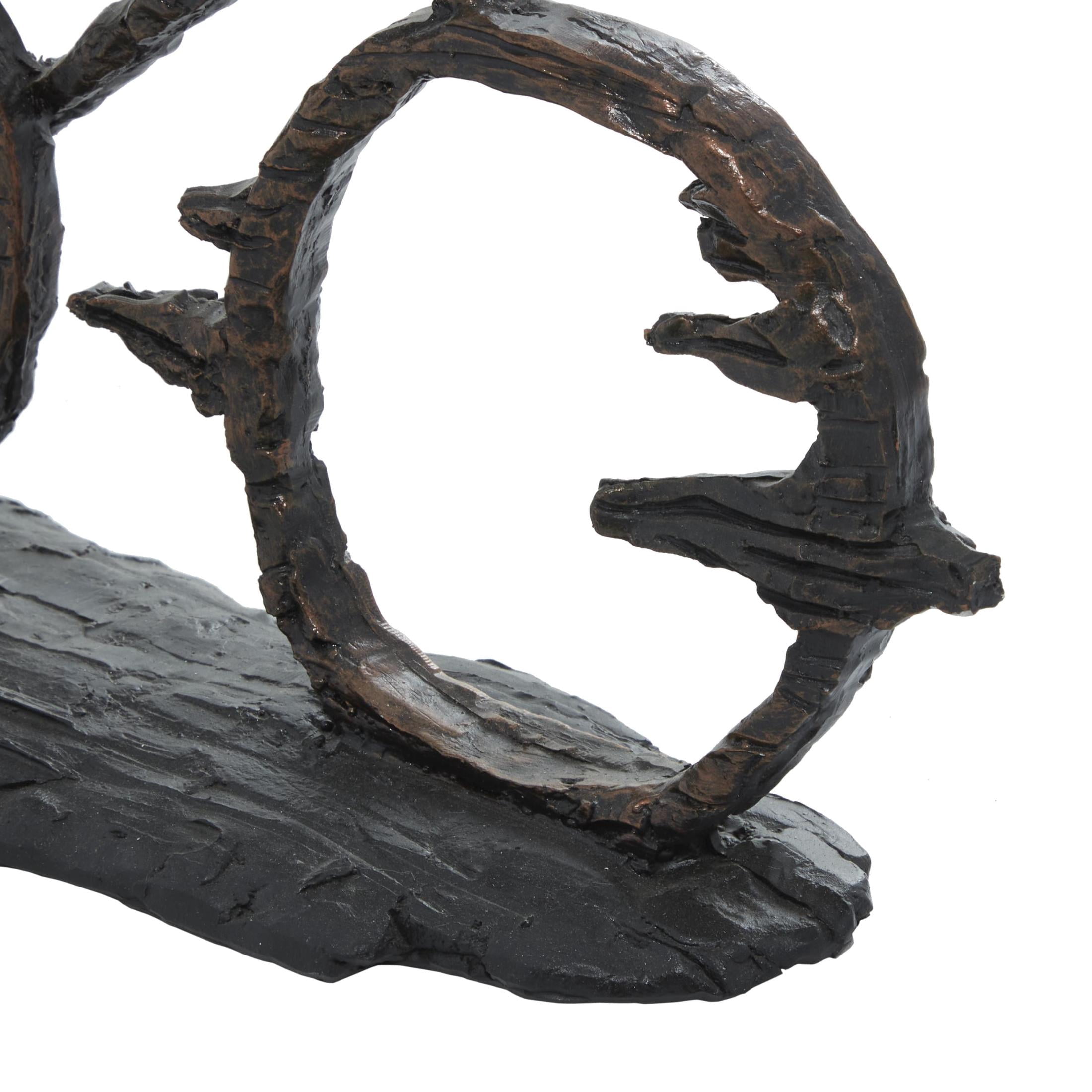 21" x 13" Bronze Polystone Bicycling People Sculpture with Copper Texturing, by DecMode