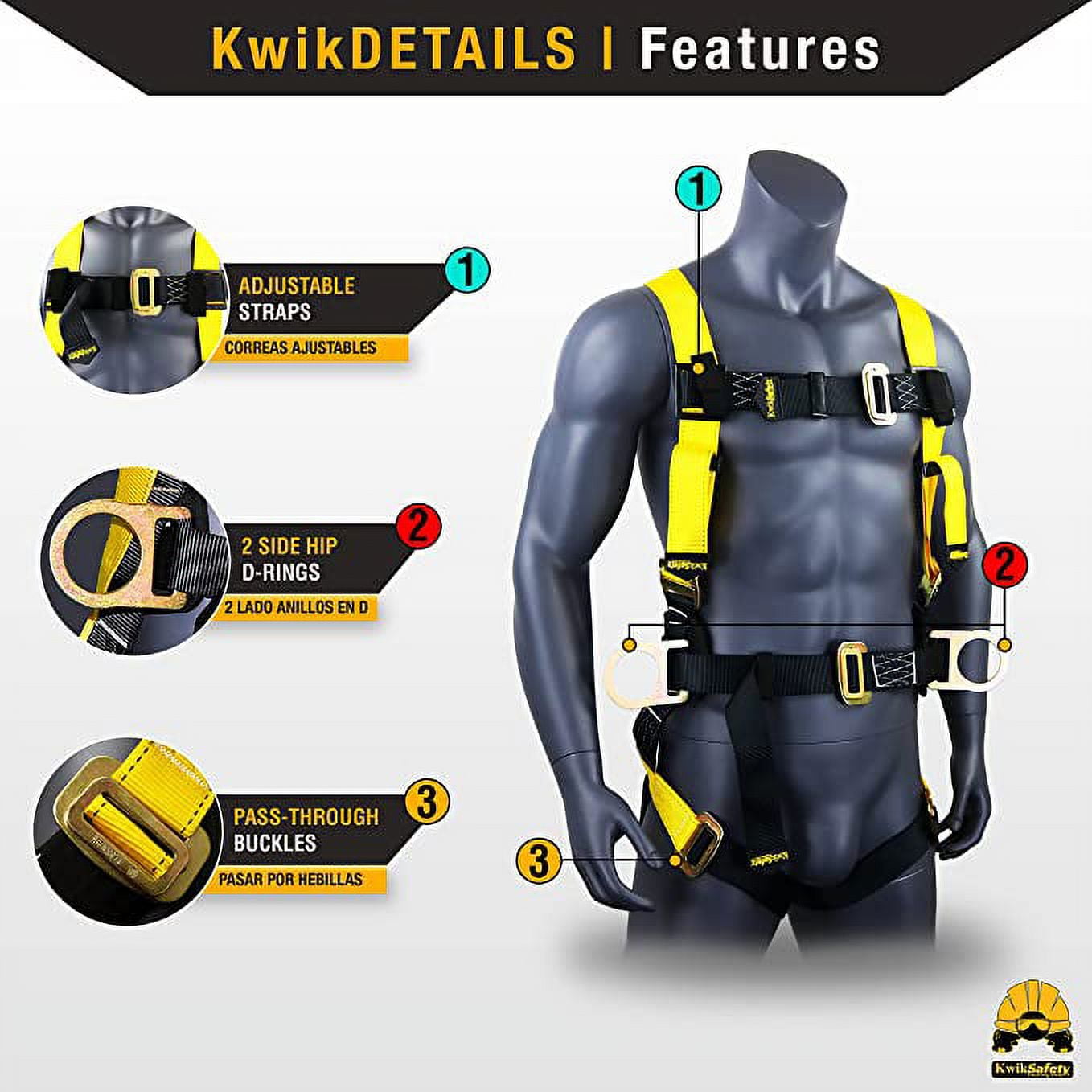 KwikSafety (Charlotte, NC) HURRICANE COMBO 3D Back Support Full Body  Safety Harness, 6' Lanyard, ANSI OSHA PPE Fall Protection Arrest Restraint  Equipment Universal Construction Roofing