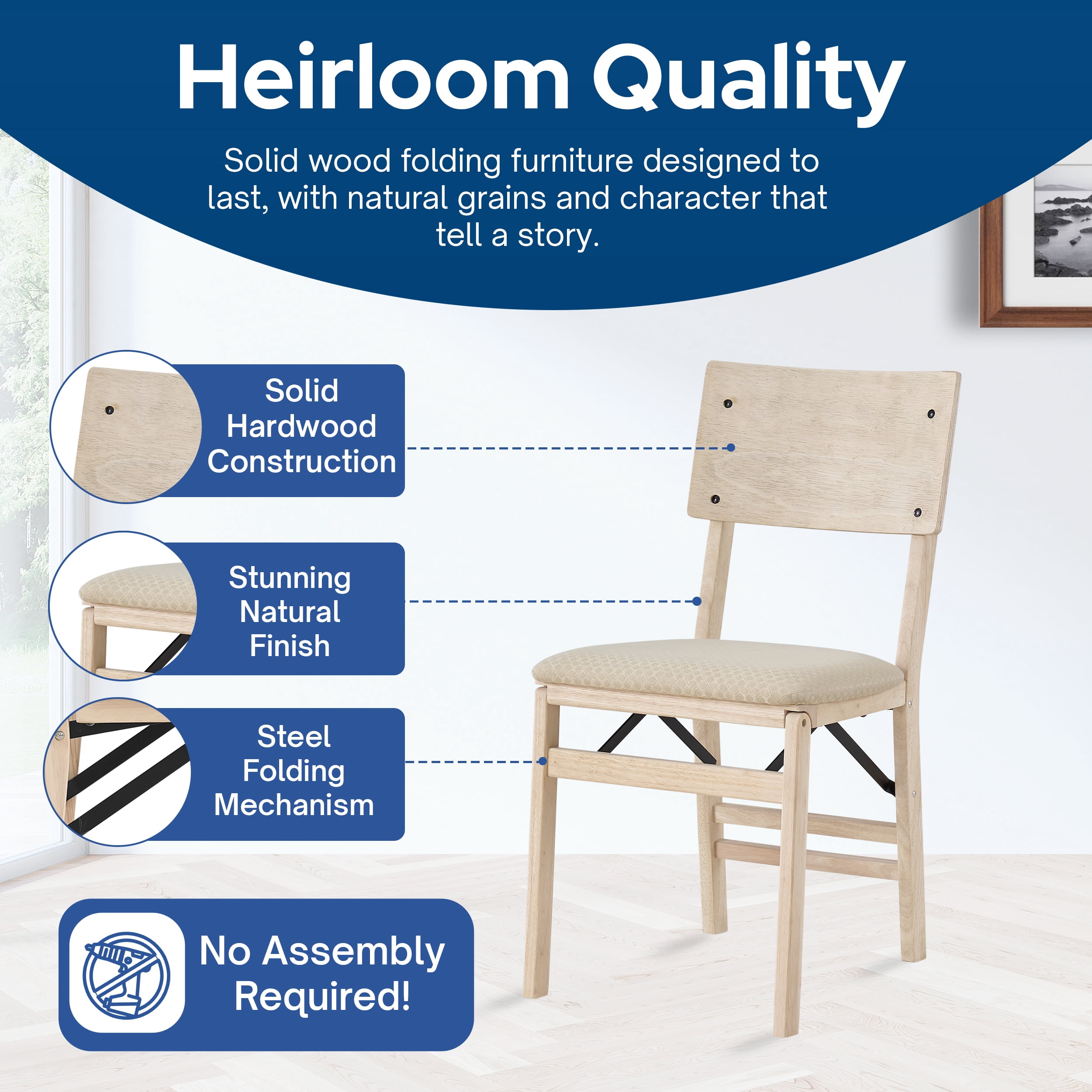 Stakmore Classic Comfort Curve Back Folding Chair, Unfinished, Set of 2