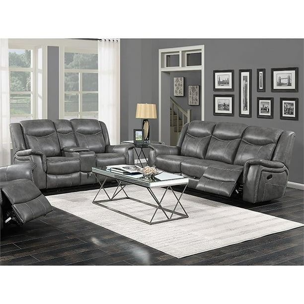 Coaster Conrad 2 Piece Faux Leather Reclining Sofa Set in Cool Gray