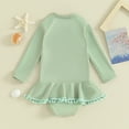 thumbnail image 3 of Bagilaanoe Toddler Baby Girl One-Piece Swimsuit Long Sleeve Zipper Rashguard Swimwear 1T 2T 3T 4T 5T 6T Kids Ruffle Bathing Suit, 3 of 8