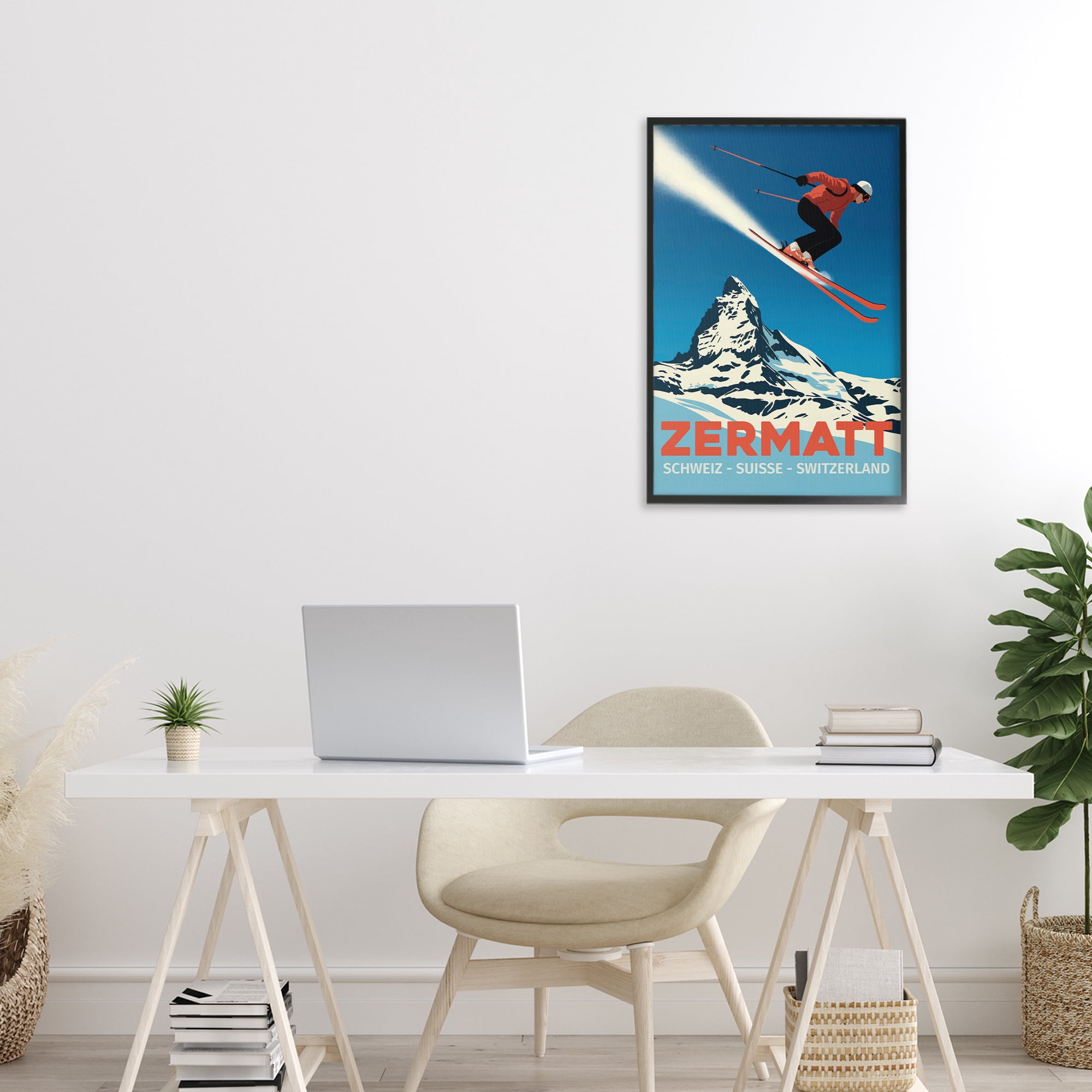 Stupell Industries Zermatt Ski Poster Black Framed Giclee Art, design by Andreas Magnusson