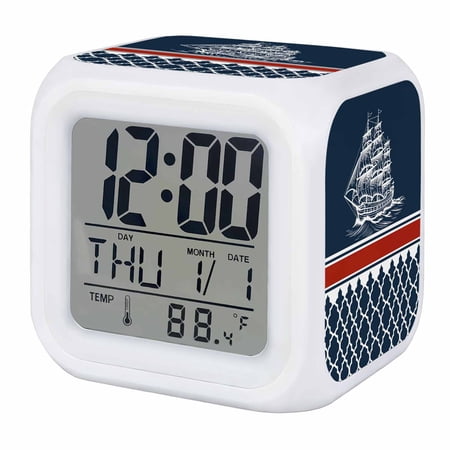 Alarm Clocks Nautical Sailing Boats Digital Clock 7 Color LED Night Light Silent Non Ticking