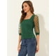 thumbnail image 3 of Blusa Vintage Con Cuello Cuadrado Para Mujer, Ajustada, Semitransparente, Con Mangas Abullonadas De Malla 3/4 Verde Oscuro S, 3 of 5