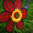 thumbnail image 3 of In the Breeze 2651 — 16-Inch Red Plaid Sunflower Spinner with Leaves — Colorful Flower Wind Spinner for Yards and Gardens, 3 of 5
