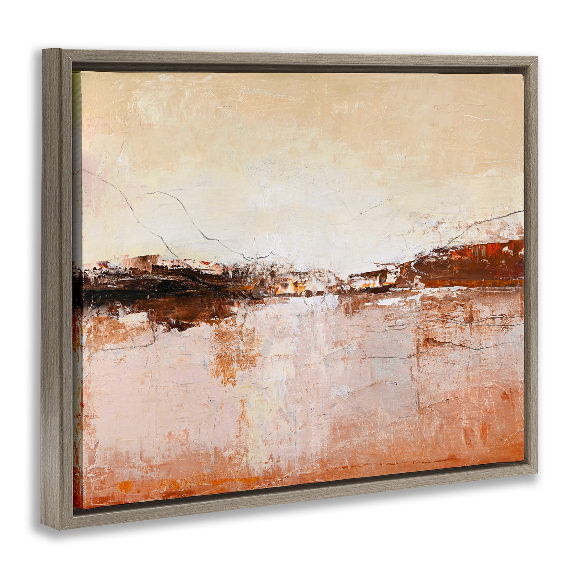 Warm Distressed Horizon Brown Framed Floater Canvas Wall Art, design by Design Fabrikken