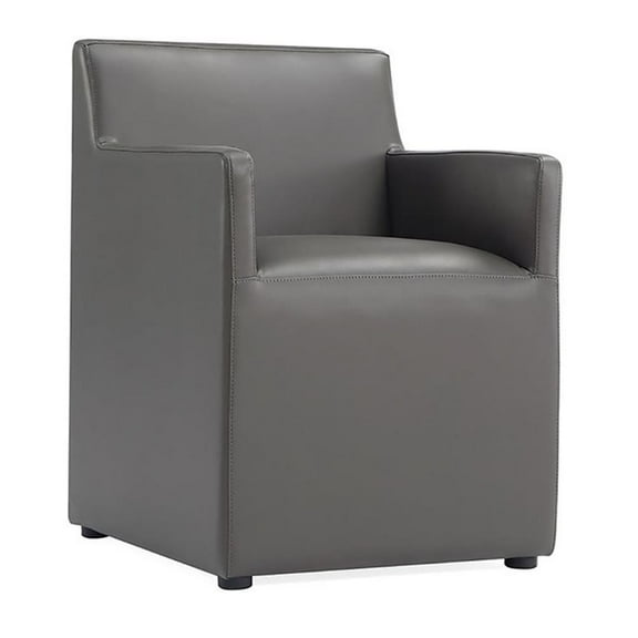 Manhattan Comfort Anna 19.69" Square Faux Leather Dining Armchair in Pewter