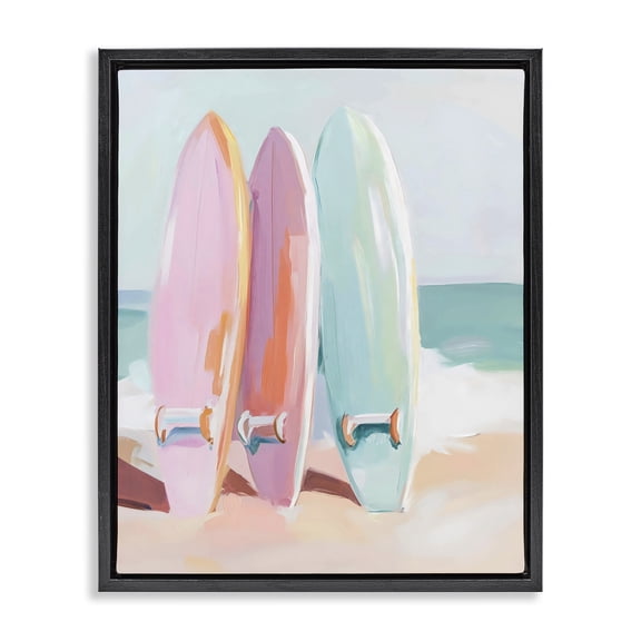 Stupell Industries Coastal Pastel Surfboards on Sandy Beach Black Floating Frame Canvas Art, 17 x 21, by The Prints Vibe