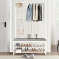 thumbnail image 3 of JOJOLAM 5-in-1 Entryway Hall Tree, Multifunctional Coat Rack with Bench & 2 Tier Shoe Rack, 10 Hooks, White, 3 of 10