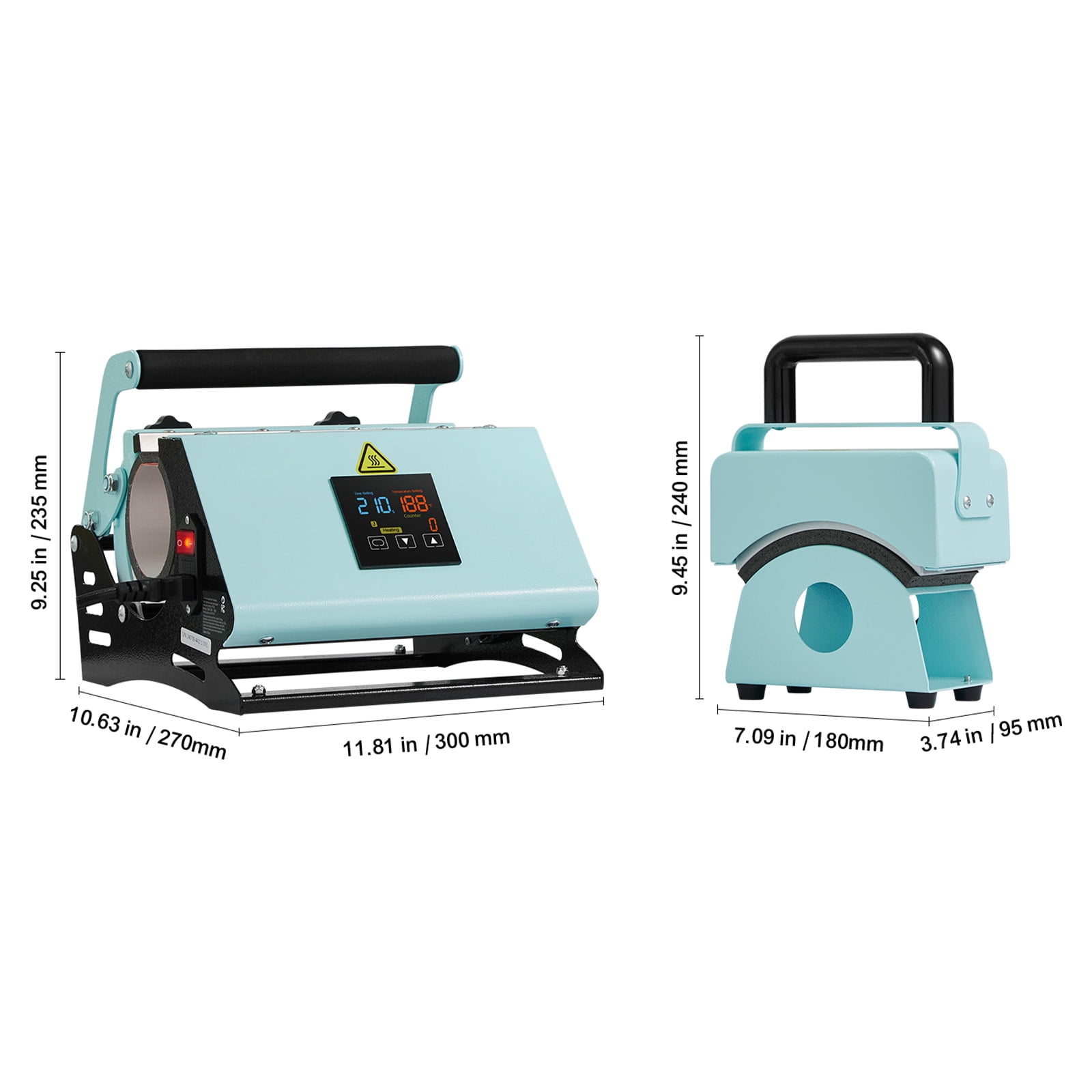 SKYSHALO Dual-Function Heat Press, Compact Design for Caps, Hats, 11-30oz Tumblers & Mugs, Adjustable Temp & Timer, Green