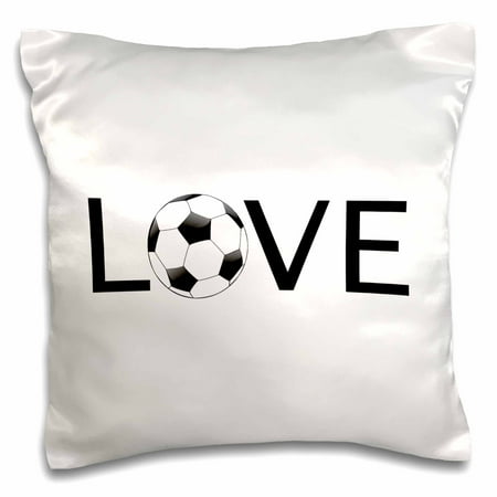 - 3dRose Love text with black and white soccer ball for O Sport football player - Pillow Case, 16 by 16-inch