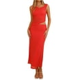 thumbnail image 3 of 2 Piece Skirt Set for Women Summer Outfits Sleeveless Asymmetrical Mesh Tank Crop Top Maxi Long Skirts Red XL, 3 of 10