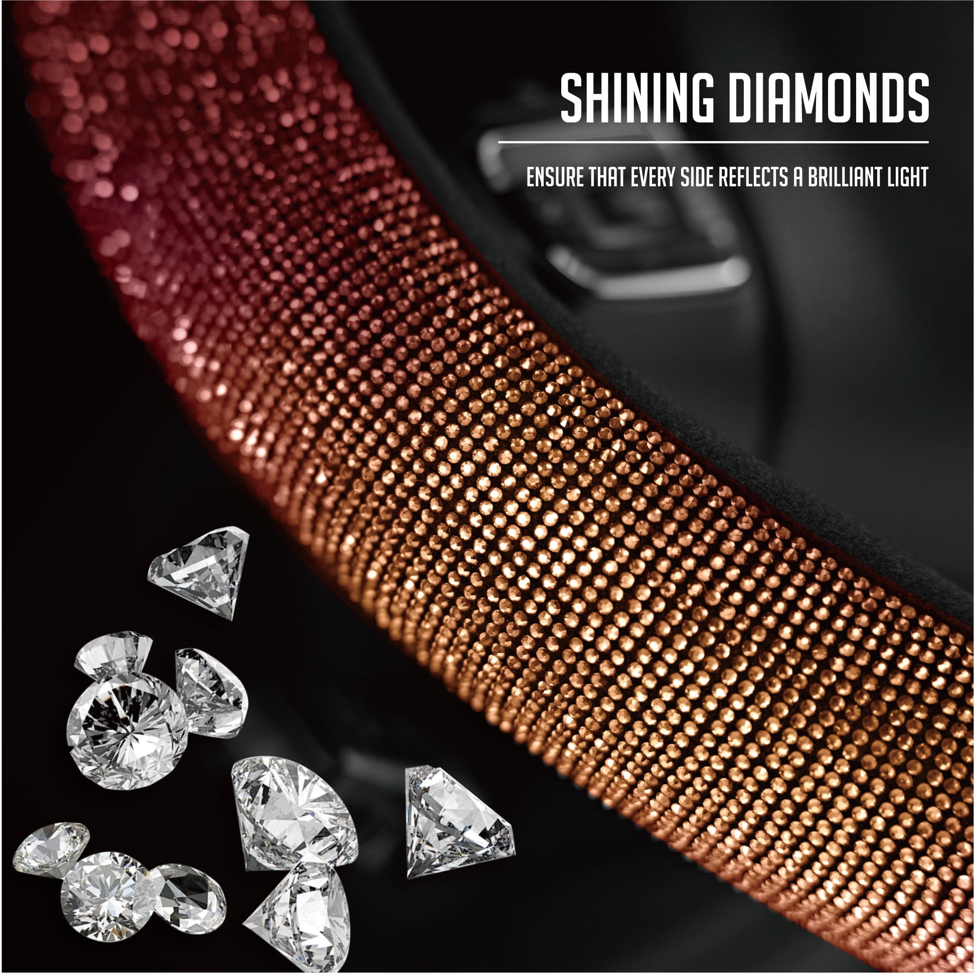 Auto Drive Bling Diamond Steering Wheel Cover, Sparkly Crystal Grip, Universal Fit for Cars,SUVs Orange Red