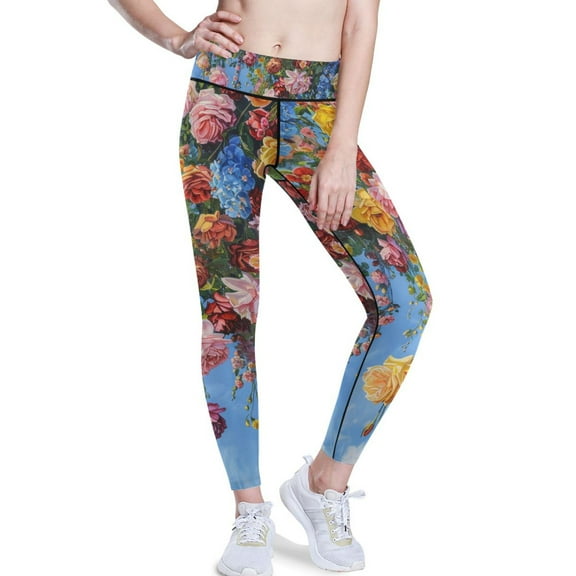 Ckdifva Floral Roses Flowers Yoga Pants with Pockets for Women Workout Athletic Yoga Leggings