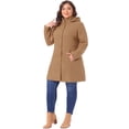 thumbnail image 3 of DARING DIVA Women's Plus Size Single Breasted Detachable Hooded Overcoat 3X Camel, 3 of 6