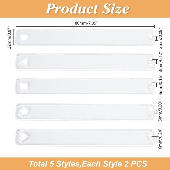 10Pcs Polymer Clay Depth Guide Set Acrylic Rolling Pin Guide Sticks Roller Depth Guides Pottery Clay Tool Polymer Clays Thickness Tool for Pottery Crafts 0.08/0.12/0.16/0.2/0.24" Thickness