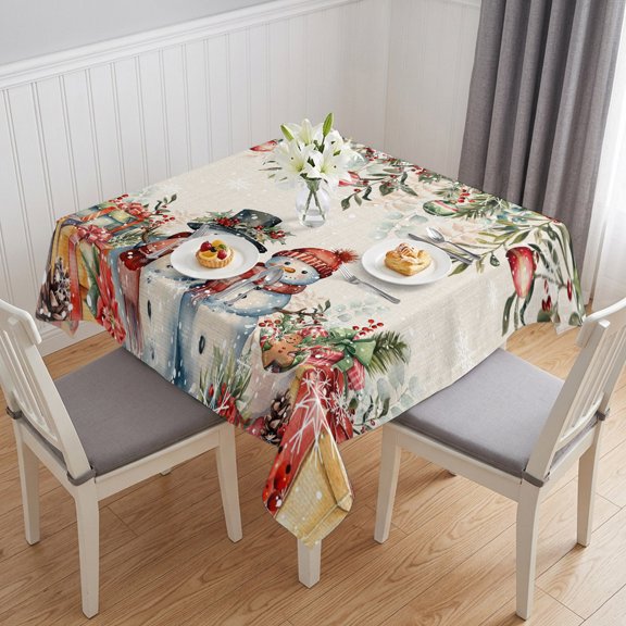 Square Tablecloth-60x60in,Xmas Snowman Snowflake Poinsettia Waterproof Table Cloth Kitchen Dining Tables Cover for Indoor Outdoor Wedding Holiday Party,Ball Eucalyptus Retro Linen