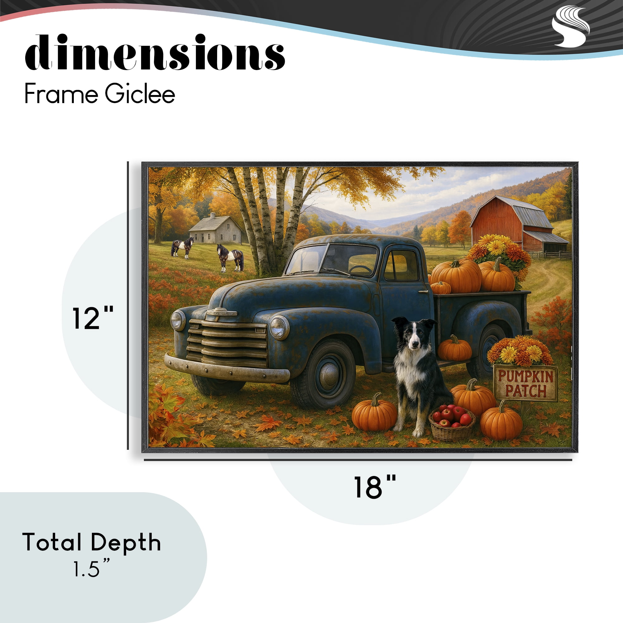 Autumnal Farmland Collie Dog Black Framed Giclee Art, design by Tom Crehan