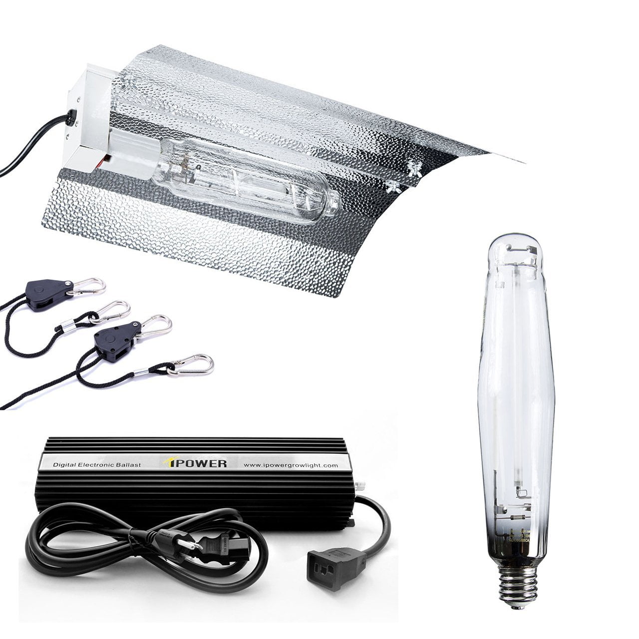 iPower 1000 Watt HPS Digital Dimmable Grow Light System Kits Cool Tube Reflector Set Add-on Wing