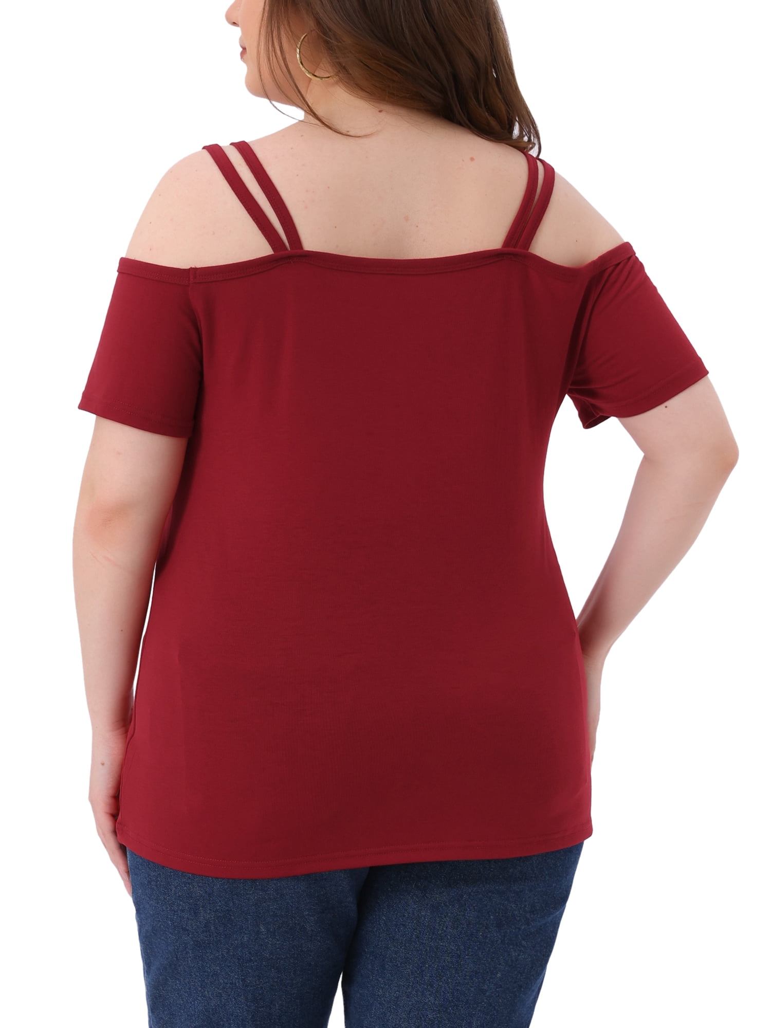 DARING DIVA Women's Plus Short Sleeve Cold Shoulder Tops Blouses Shirt 2X Red